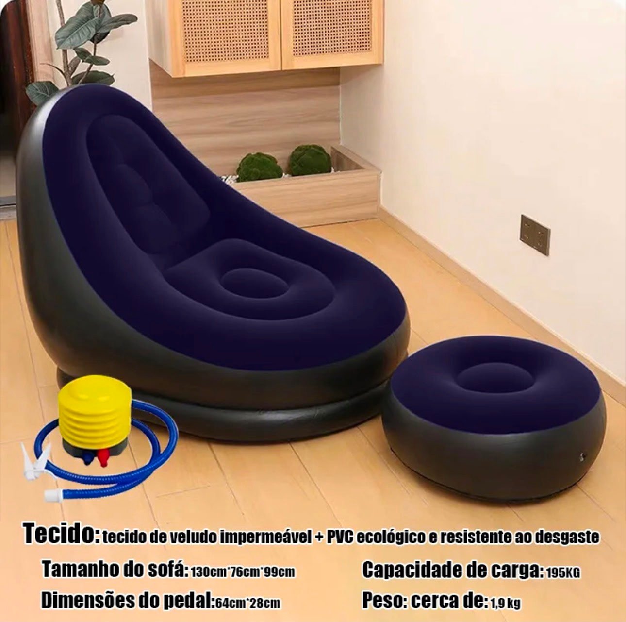 Sofá Inflável Portátil 3 em 1 - Cor Azul