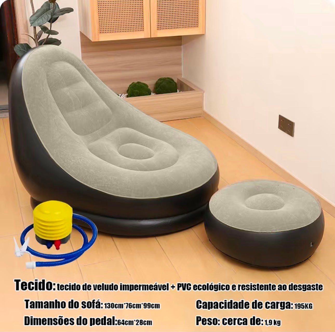 Sofá Inflável Portátil 3 em 1 - Cor Marrom acinzentado