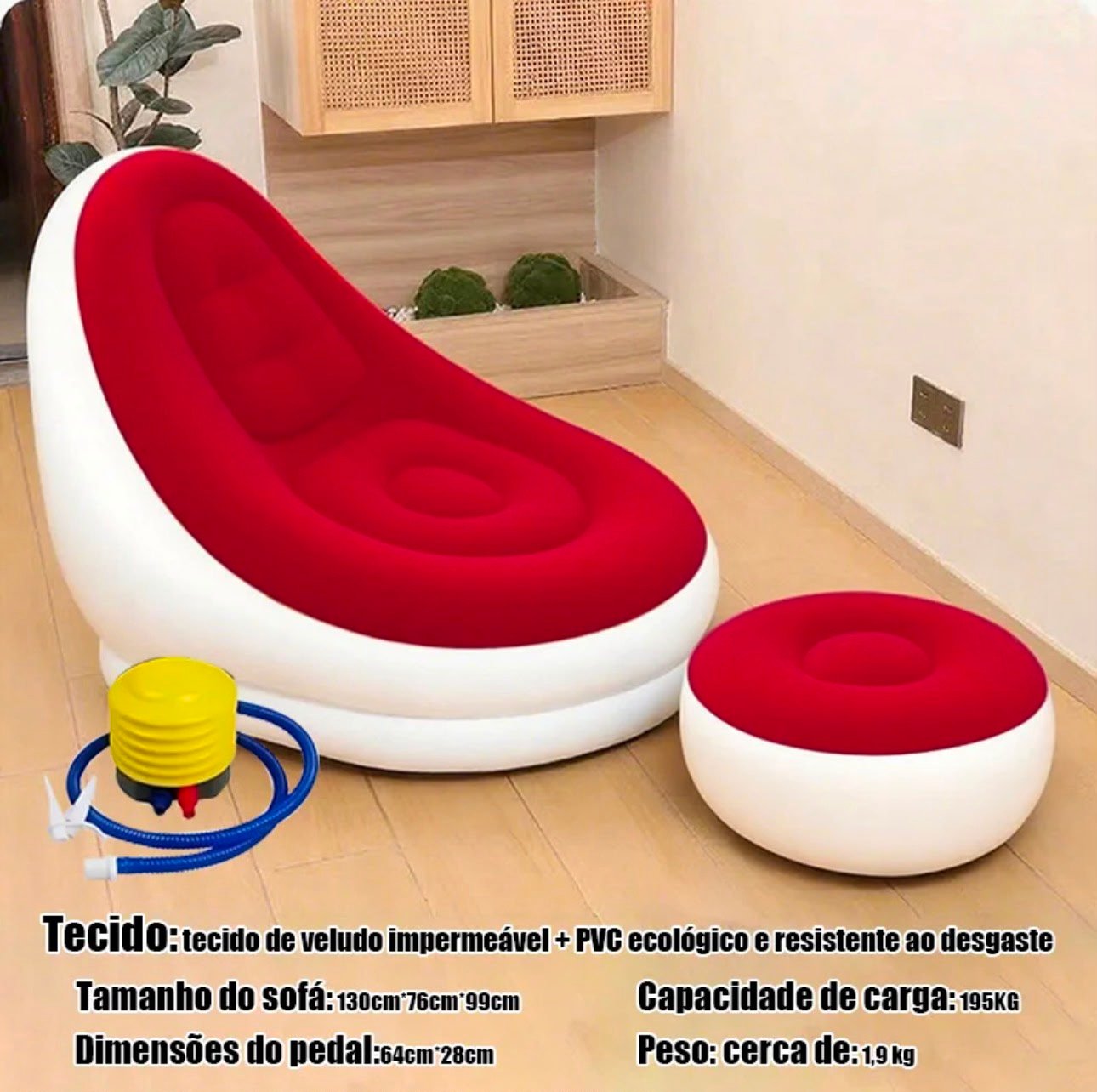 Sofá Inflável Portátil 3 em 1 - Cor Vermelho